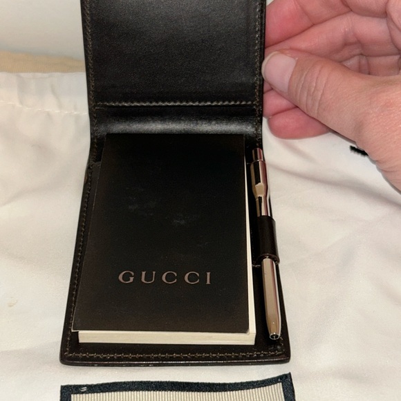 Gucci Accessories - Gucci Brown Monogramed Suede  Leather Notepad Holder with Pen.  Rare collectors